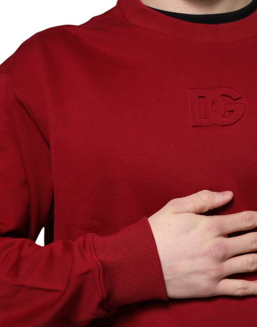 Dolce & Gabbana Red Embossed Logo Cotton Crew Neck Sweater - ClickThatClicks 