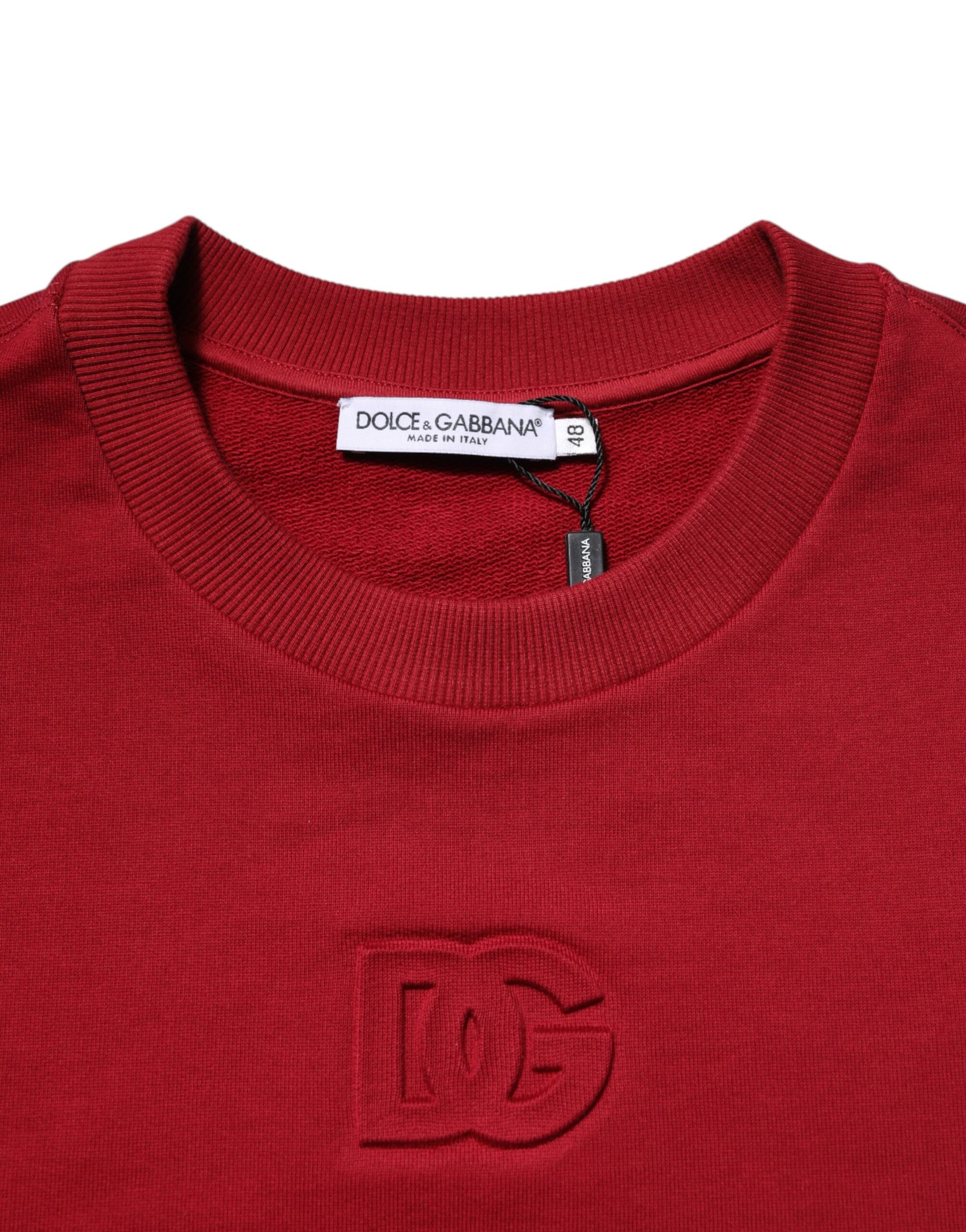 Dolce & Gabbana Red Embossed Logo Cotton Crew Neck Sweater - ClickThatClicks 
