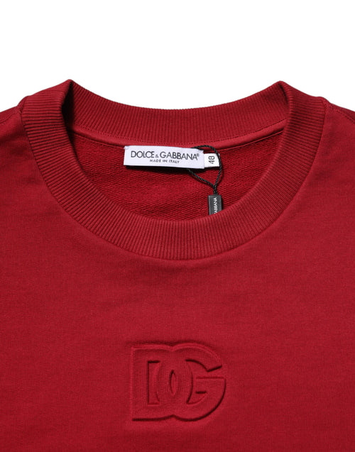 Dolce & Gabbana Red Embossed Logo Cotton Crew Neck Sweater - ClickThatClicks 