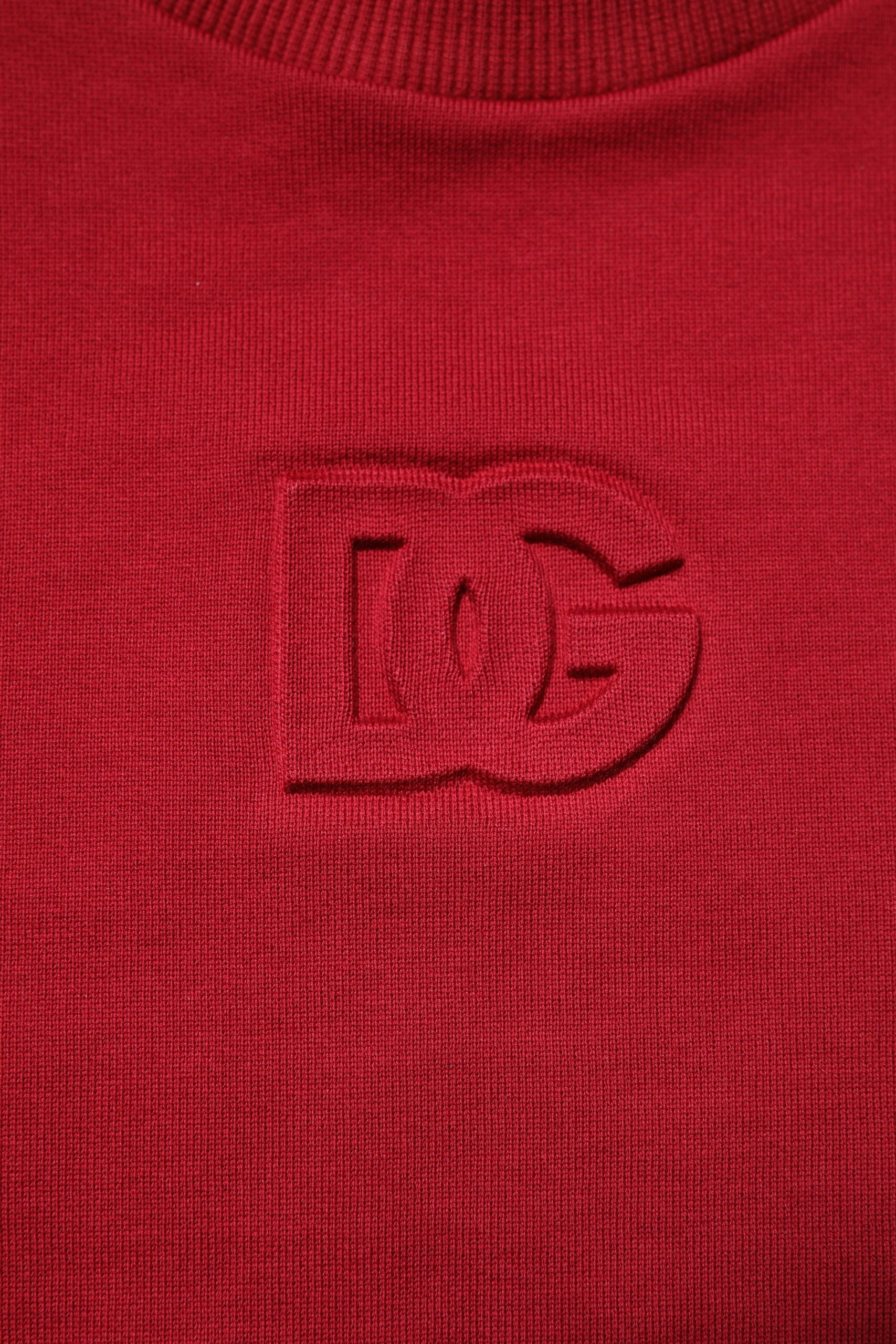 Dolce & Gabbana Red Embossed Logo Cotton Crew Neck Sweater - ClickThatClicks 