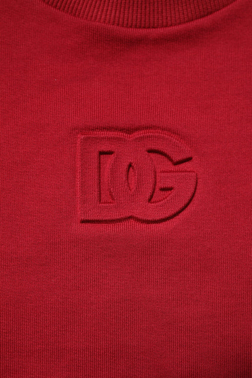 Dolce & Gabbana Red Embossed Logo Cotton Crew Neck Sweater - ClickThatClicks 