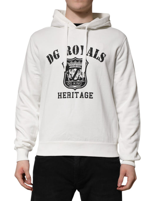 Dolce & Gabbana White Cotton DG ROYAL Print Hooded Sweater - ClickThatClicks 