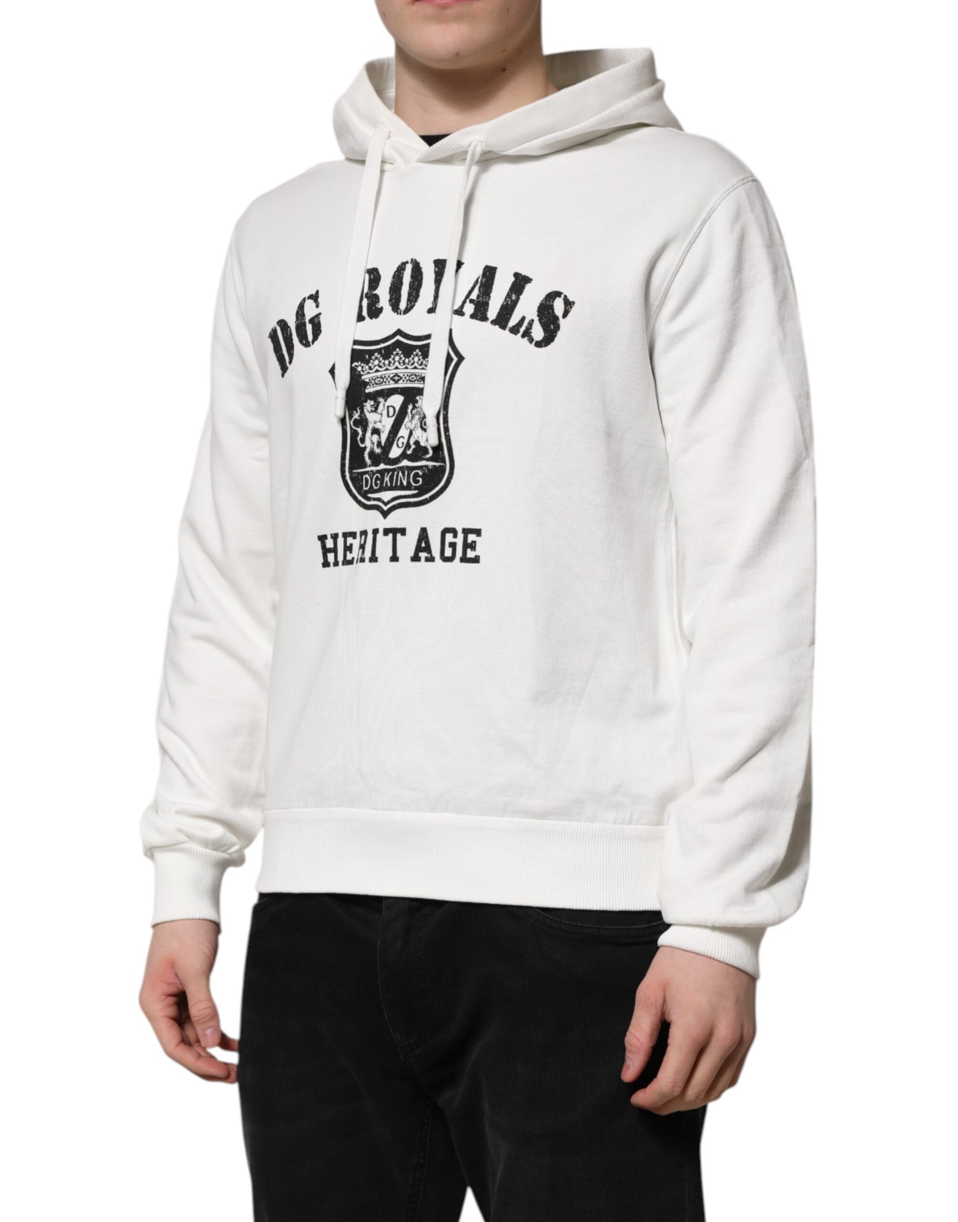Dolce & Gabbana White Cotton DG ROYAL Print Hooded Sweater - ClickThatClicks 
