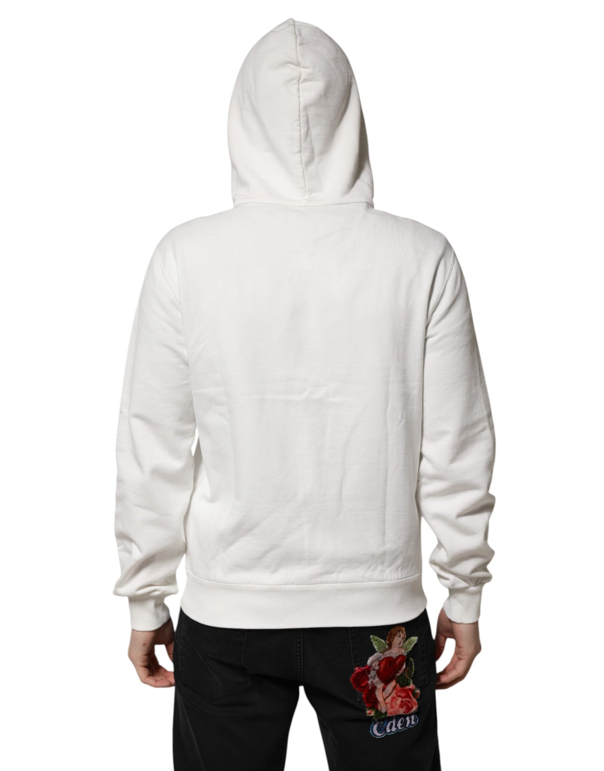 Dolce & Gabbana White Cotton DG ROYAL Print Hooded Sweater - ClickThatClicks 