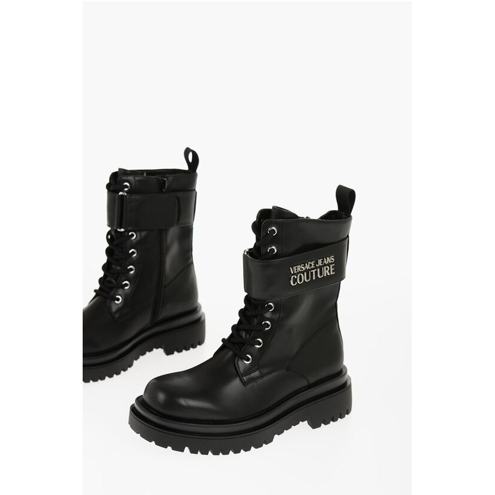 Versace JEANS COUTURE Faux Leather DREW Combat Boots with Metal Logo