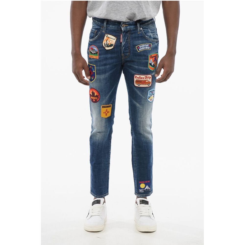 Dsquared² Skater Fit Delavè Denims with Embroidered Patches 15cm