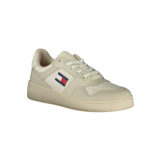 Tommy Hilfiger Beige Leather Men Sneaker - ClickThatClicks 
