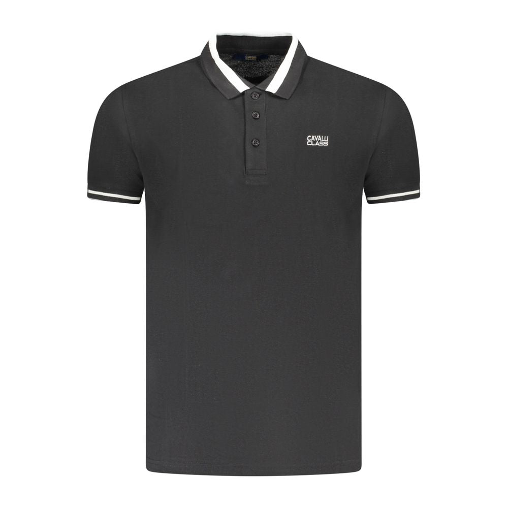 Cavalli Class Black Cotton Men Polo - ClickThatClicks 