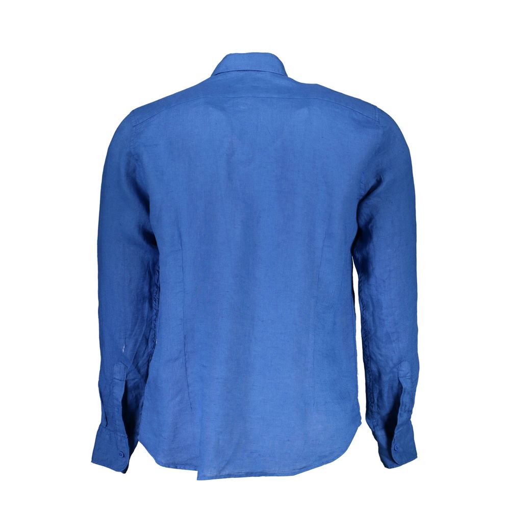 La Martina Blu Linen Men Shirt - ClickThatClicks 