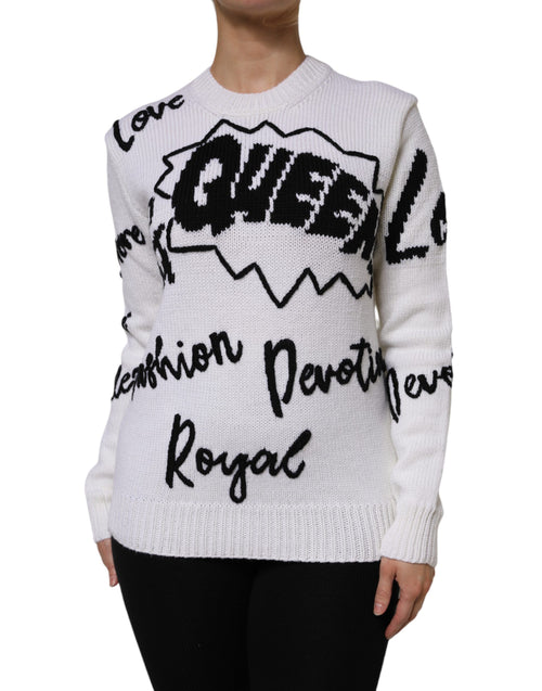 Dolce & Gabbana White Wool Knit Crew Neck Pullover Sweater - ClickThatClicks 
