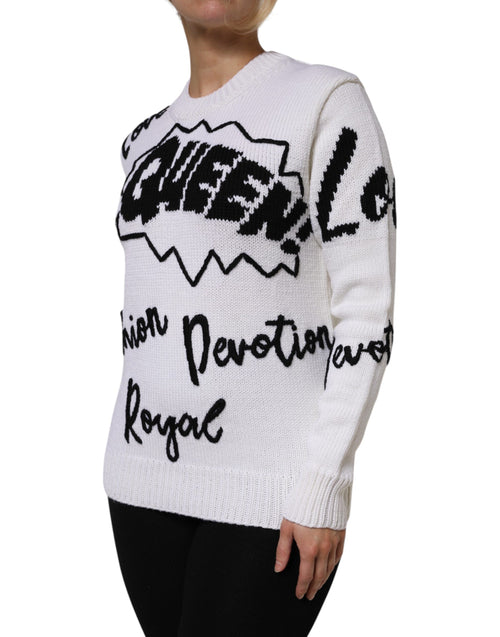 Dolce & Gabbana White Wool Knit Crew Neck Pullover Sweater - ClickThatClicks 