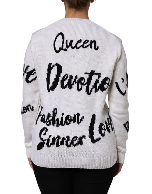 Dolce & Gabbana White Wool Knit Crew Neck Pullover Sweater - ClickThatClicks 