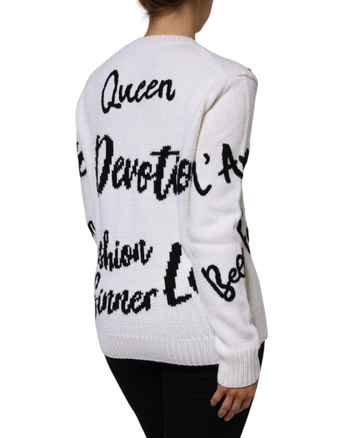 Dolce & Gabbana White Wool Knit Crew Neck Pullover Sweater - ClickThatClicks 
