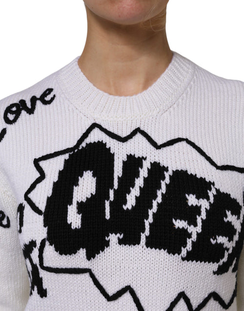 Dolce & Gabbana White Wool Knit Crew Neck Pullover Sweater - ClickThatClicks 