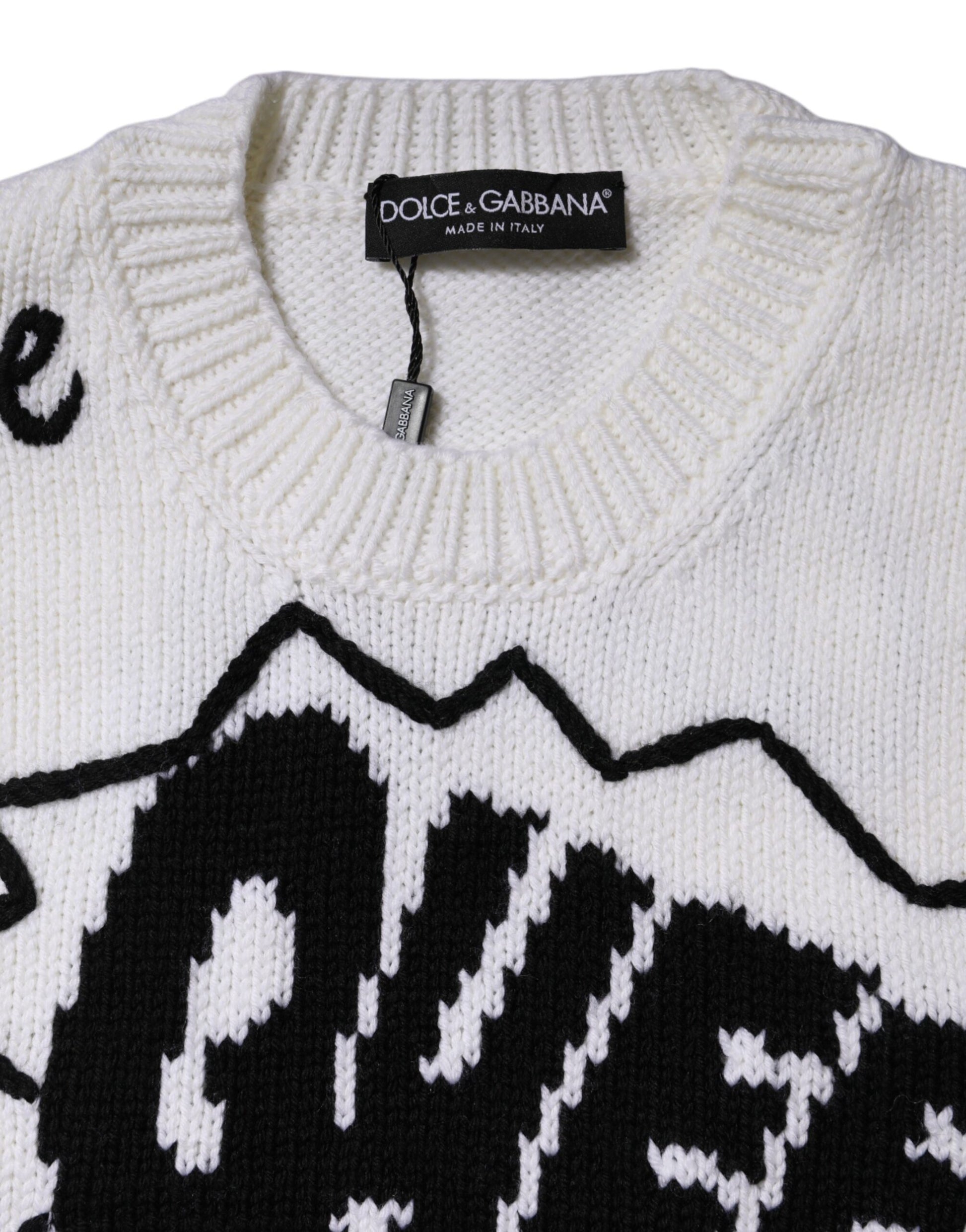 Dolce & Gabbana White Wool Knit Crew Neck Pullover Sweater - ClickThatClicks 