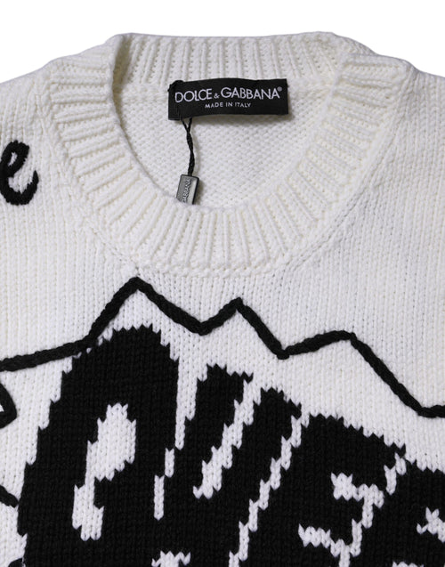 Dolce & Gabbana White Wool Knit Crew Neck Pullover Sweater - ClickThatClicks 