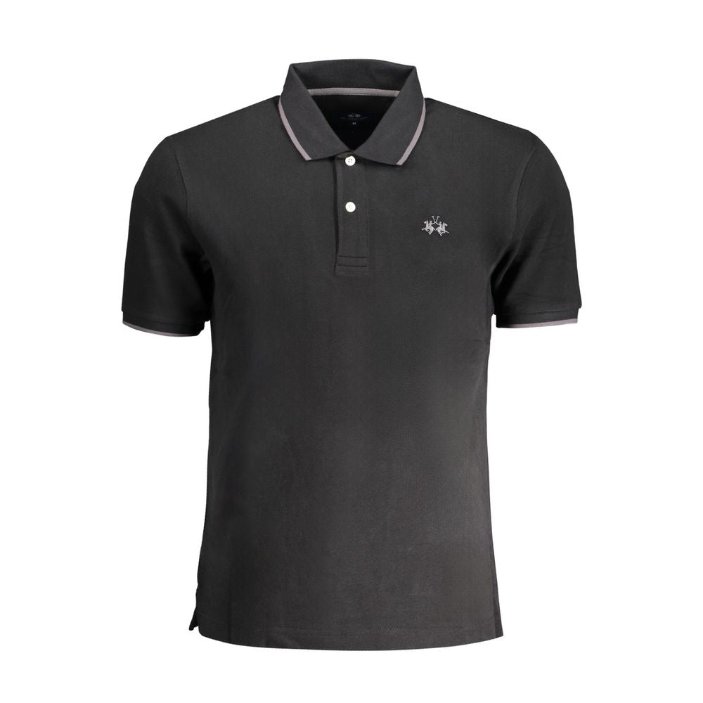 La Martina Black Cotton Men's Polo Shirt - ClickThatClicks 