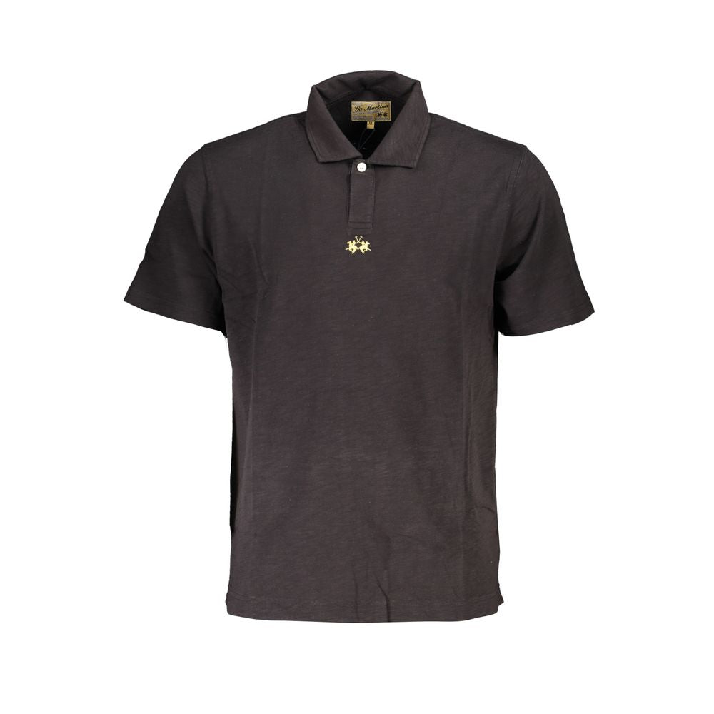 La Martina Black Cotton Men's Polo Shirt - ClickThatClicks 