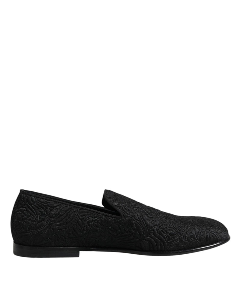 Dolce & Gabbana Black Jacquard Slip On Loafers Formal Shoes