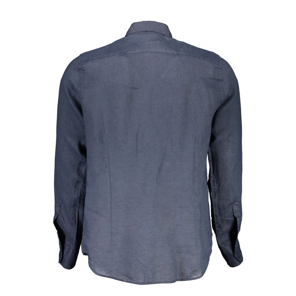 La Martina Blu Linen Men Shirt - ClickThatClicks 