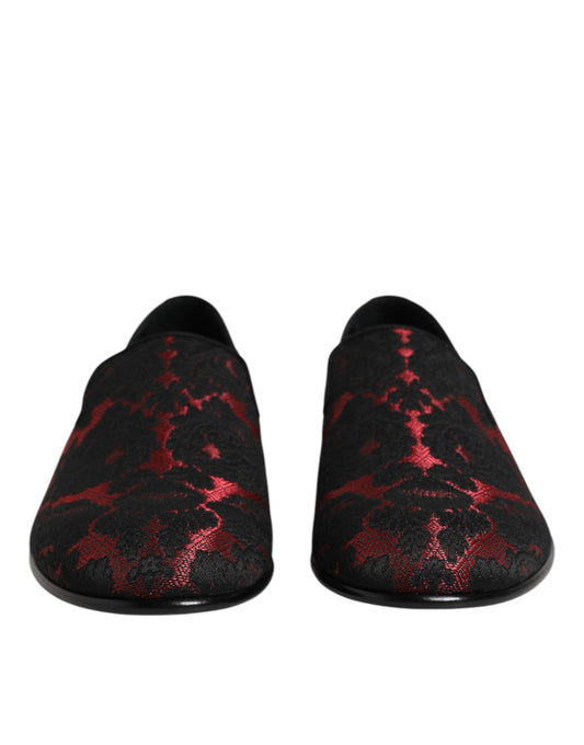 Dolce & Gabbana Red Black Jacquard Slip On Loafers Shoes - ClickThatClicks 