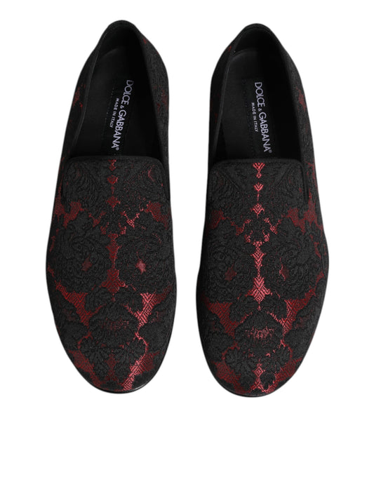 Dolce & Gabbana Red Black Jacquard Slip On Loafers Shoes - ClickThatClicks 