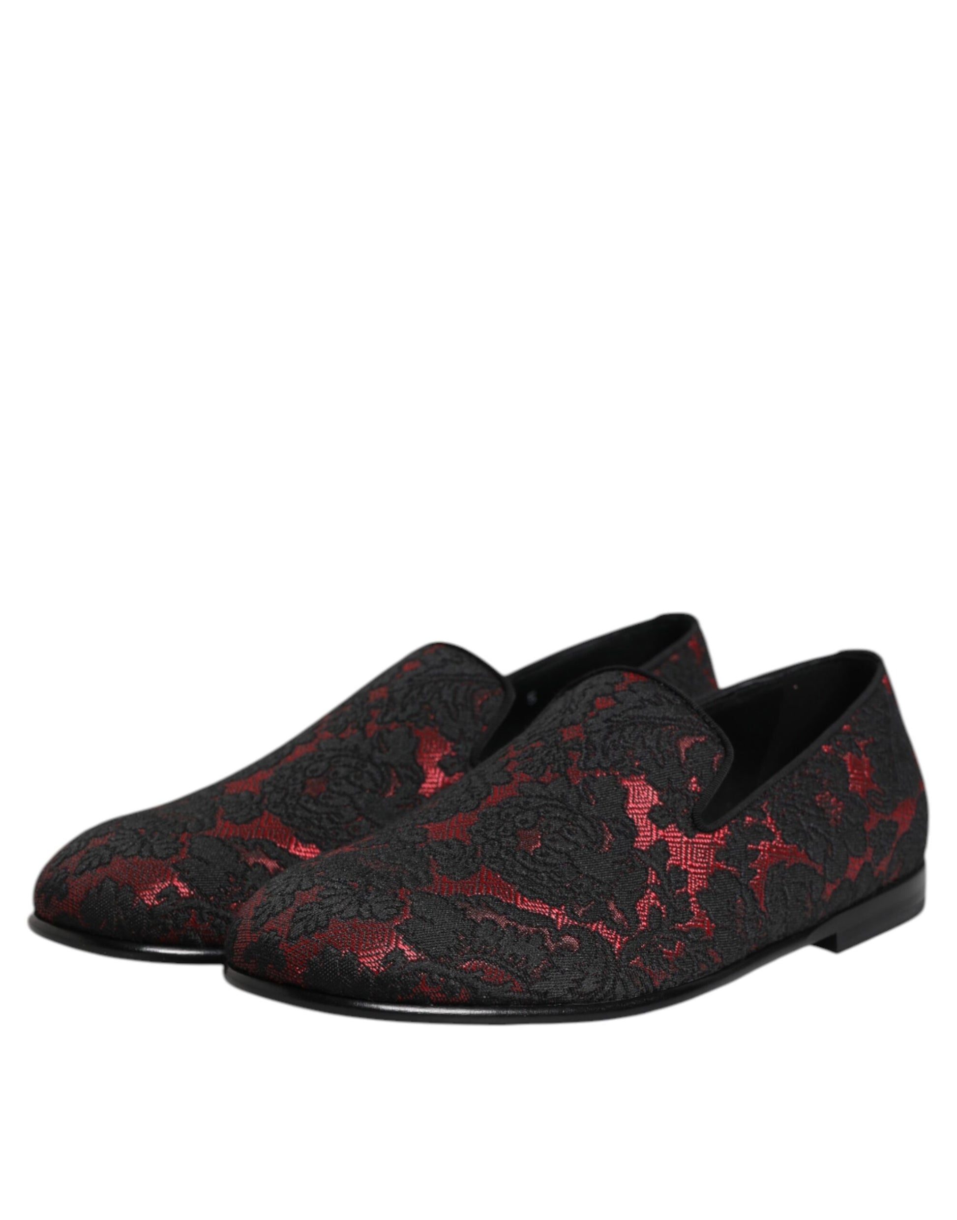 Dolce & Gabbana Red Black Jacquard Slip On Loafers Shoes - ClickThatClicks 