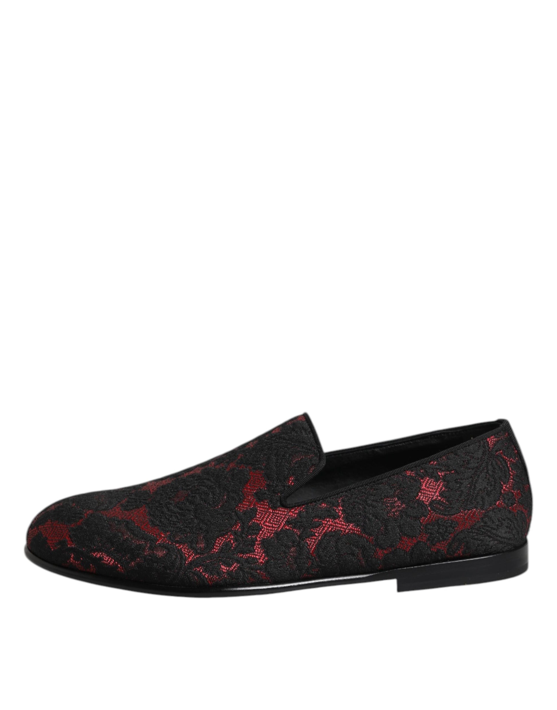 Dolce & Gabbana Red Black Jacquard Slip On Loafers Shoes - ClickThatClicks 
