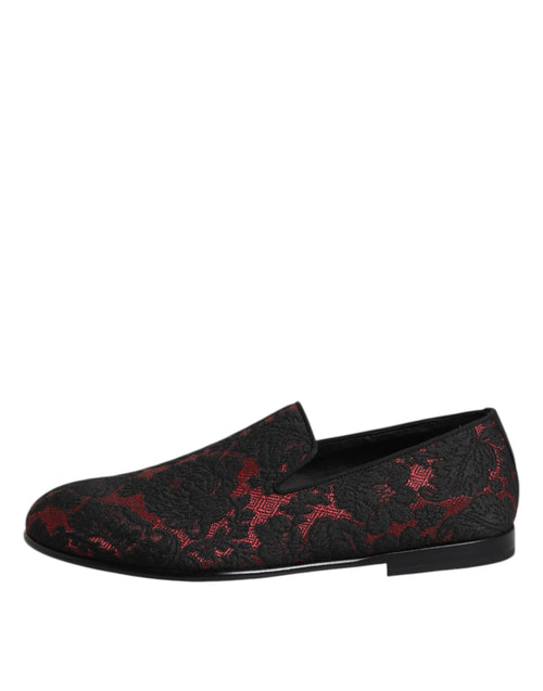 Dolce & Gabbana Red Black Jacquard Slip On Loafers Shoes - ClickThatClicks 