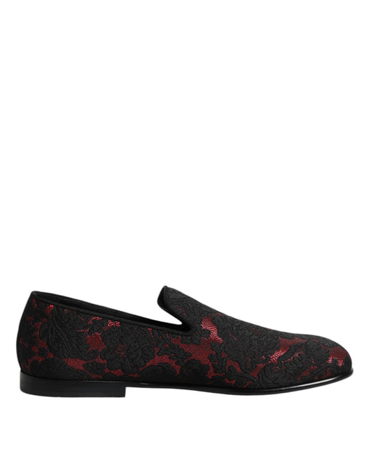 Dolce & Gabbana Red Black Jacquard Slip On Loafers Shoes - ClickThatClicks 