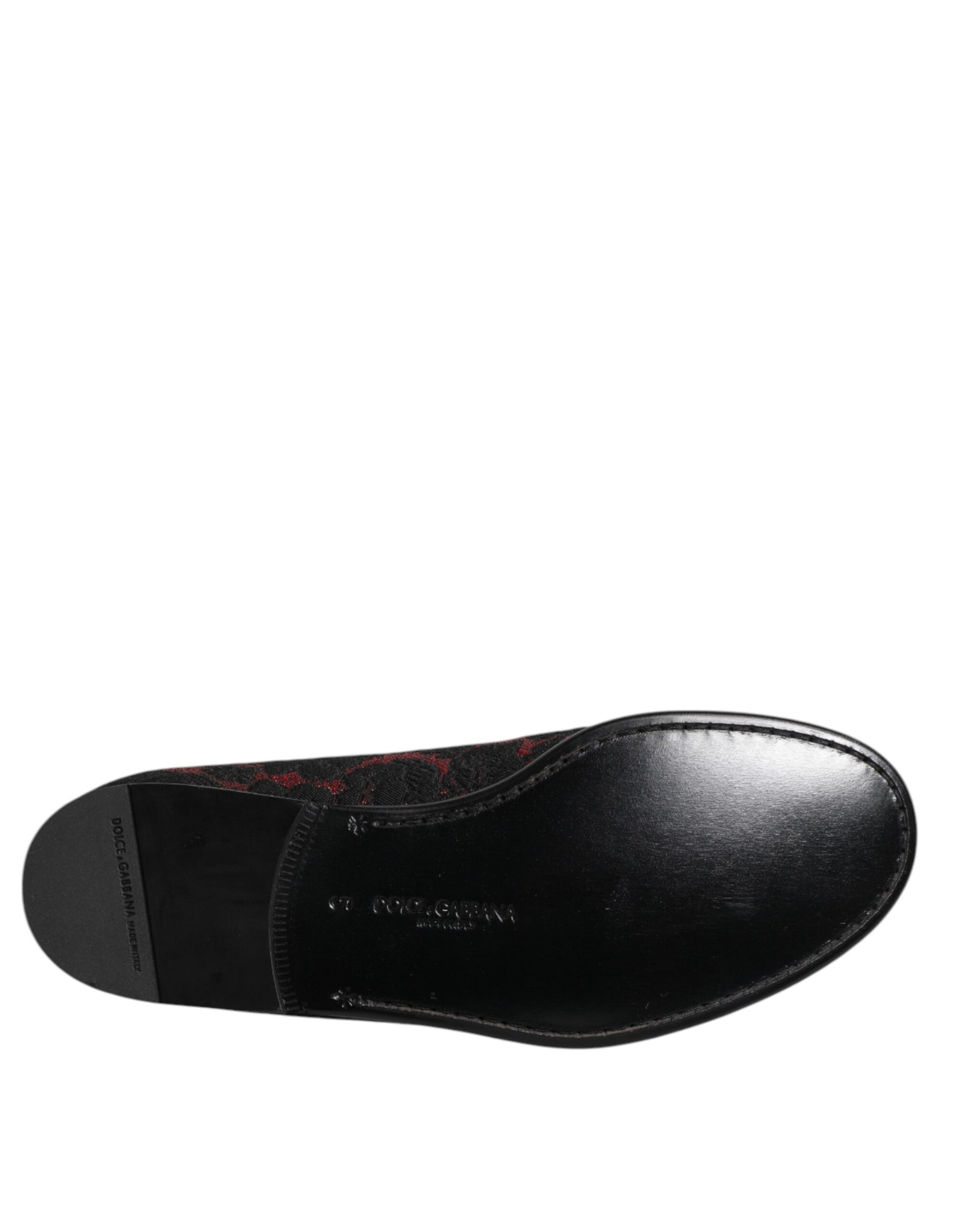 Dolce & Gabbana Red Black Jacquard Slip On Loafers Shoes - ClickThatClicks 