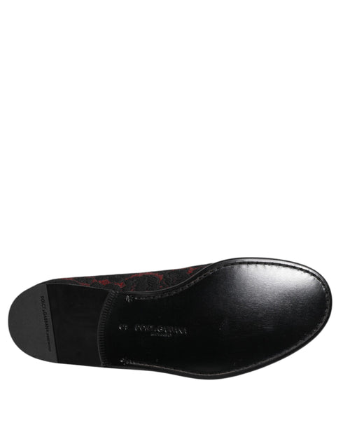 Dolce & Gabbana Red Black Jacquard Slip On Loafers Shoes - ClickThatClicks 