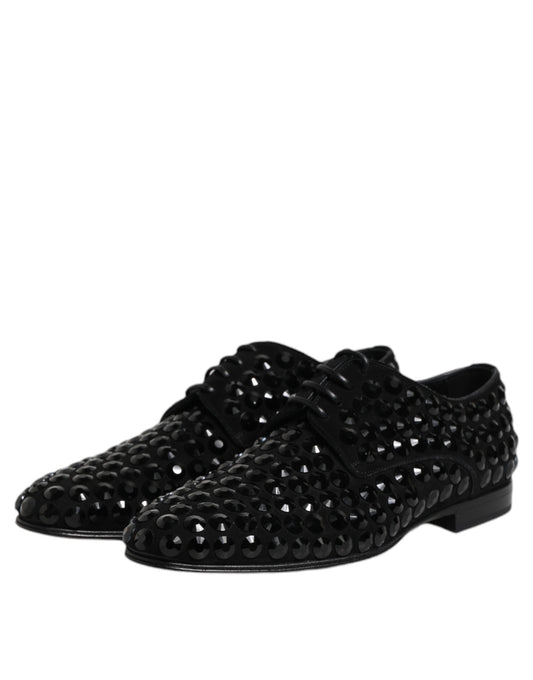 Dolce & Gabbana Black Suede Strass Derby Formal Shoes - ClickThatClicks 