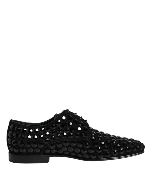 Dolce & Gabbana Black Suede Strass Derby Formal Shoes - ClickThatClicks 