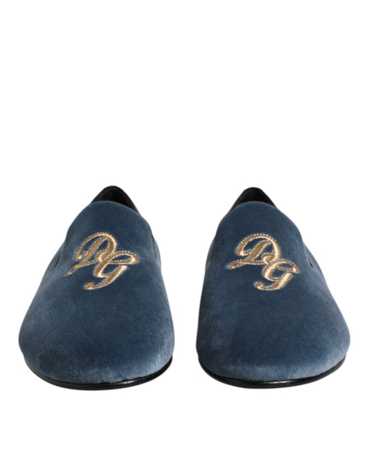 Dolce & Gabbana Blue Velvet DG Logo Loafers Formal Shoes - ClickThatClicks 