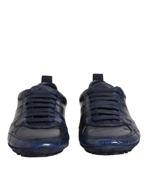 Dolce & Gabbana Dark Blue Leather Low Top Men Sneakers Shoes - ClickThatClicks 