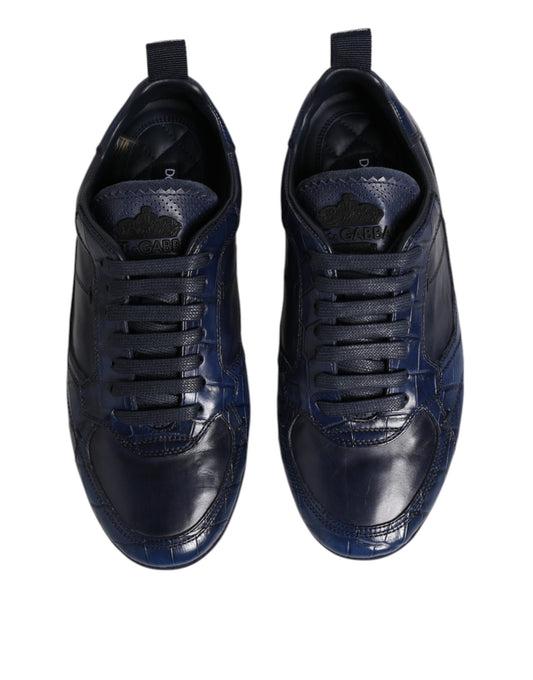 Dolce & Gabbana Dark Blue Leather Low Top Men Sneakers Shoes - ClickThatClicks 