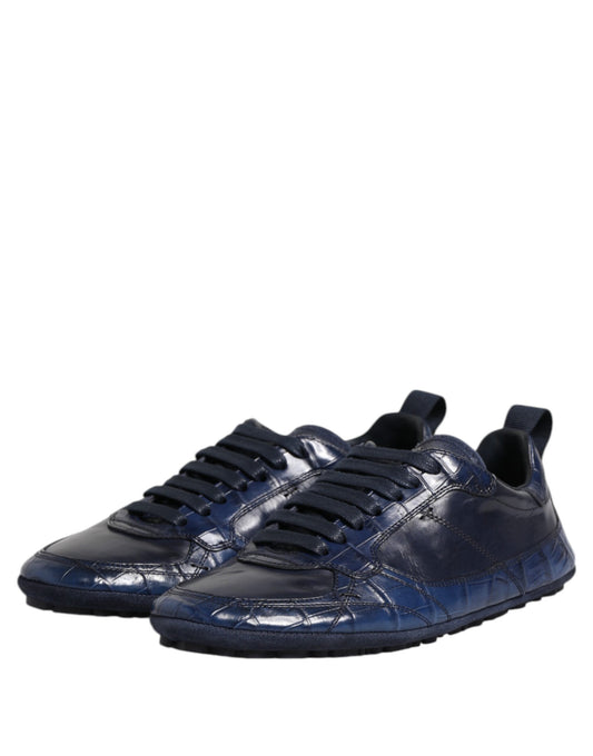Dolce & Gabbana Dark Blue Leather Low Top Men Sneakers Shoes - ClickThatClicks 
