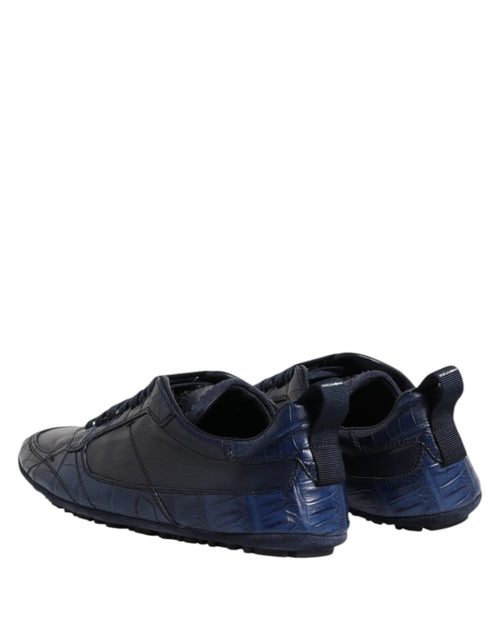 Dolce & Gabbana Dark Blue Leather Low Top Men Sneakers Shoes - ClickThatClicks 