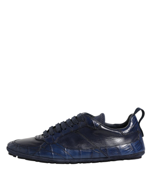 Dolce & Gabbana Dark Blue Leather Low Top Men Sneakers Shoes - ClickThatClicks 