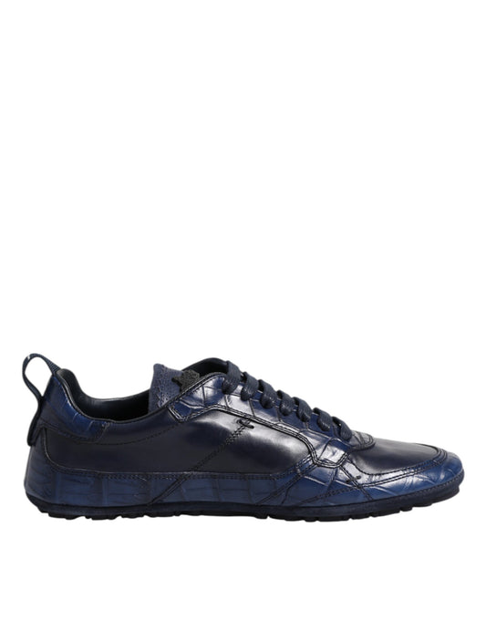 Dolce & Gabbana Dark Blue Leather Low Top Men Sneakers Shoes - ClickThatClicks 