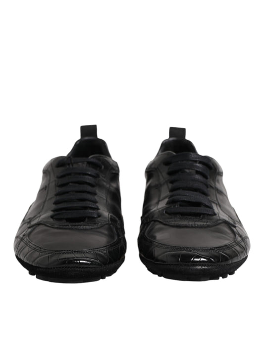 Dolce & Gabbana Black Exotic Leather Low Top Sneakers Shoes - ClickThatClicks 