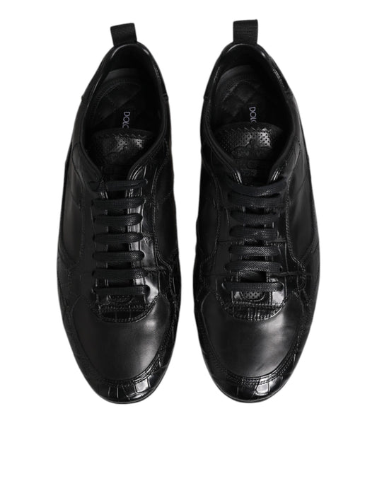 Dolce & Gabbana Black Exotic Leather Low Top Sneakers Shoes - ClickThatClicks 