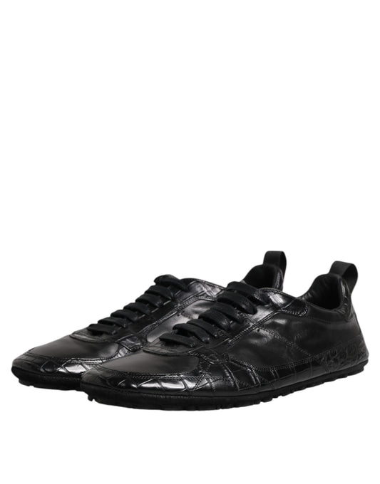 Dolce & Gabbana Black Exotic Leather Low Top Sneakers Shoes - ClickThatClicks 