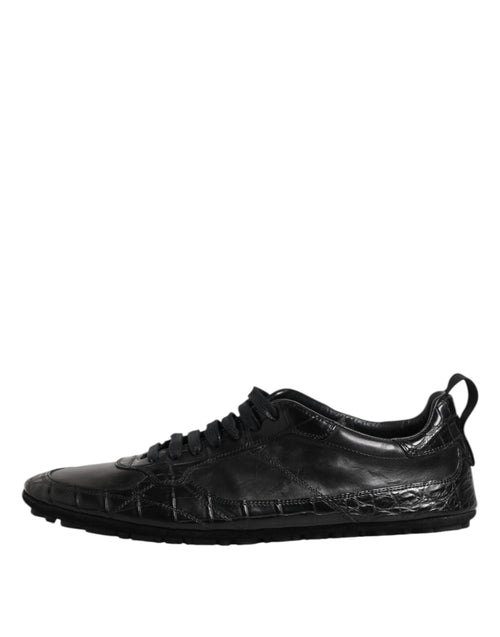 Dolce & Gabbana Black Exotic Leather Low Top Sneakers Shoes - ClickThatClicks 