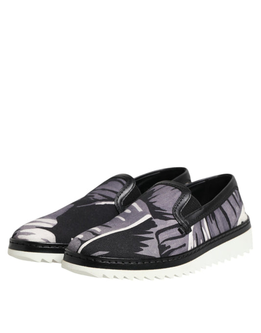 Dolce & Gabbana Black Tropical Slip On Men Sneakers Shoes - ClickThatClicks 