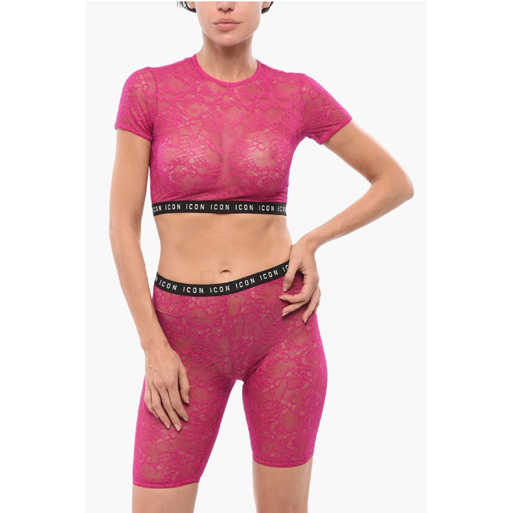 Dsquared² Lace Crop Top with Logoed Elastic Band