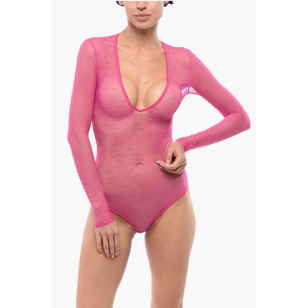 Dsquared² Long-sleeved Monogram Lace Bodysuit