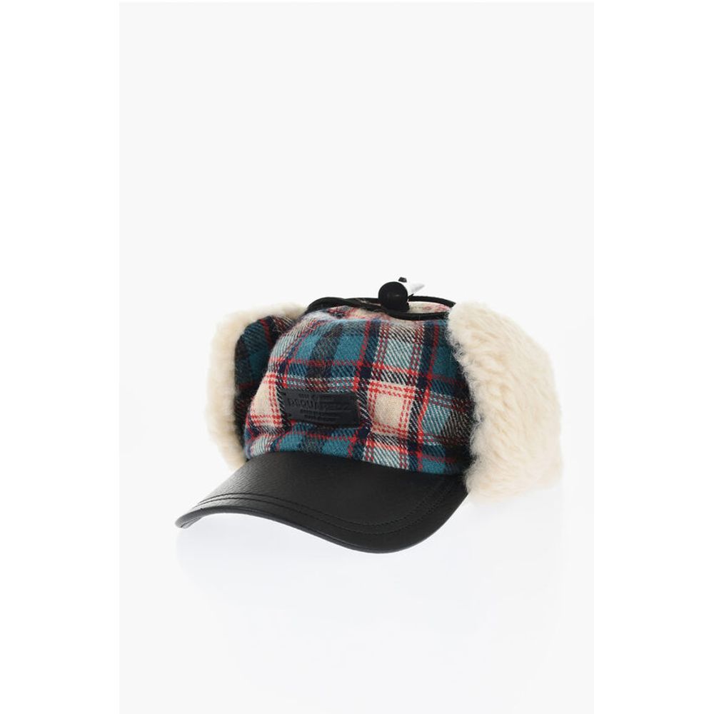 Dsquared² Checked Wool Blend Deerstalker Hat with Textured Leater Viso