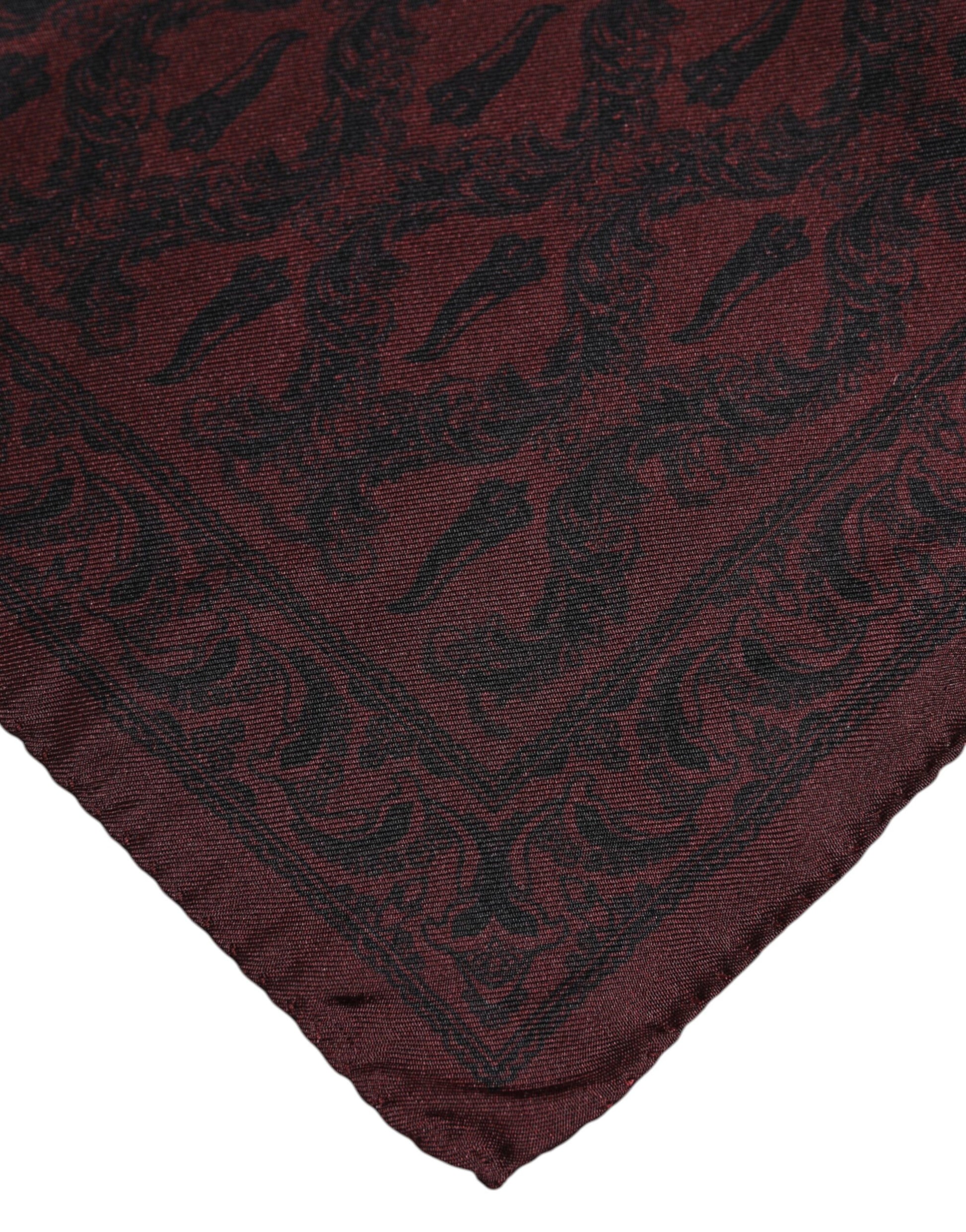 Dolce & Gabbana Maroon Black Printed Square Men Foulard Scarf - ClickThatClicks 